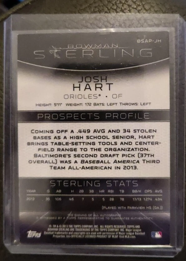 2013 Bowman Sterling Prospect Auto Josh Hart #BSAP-JH Auto - Image 2 of 2