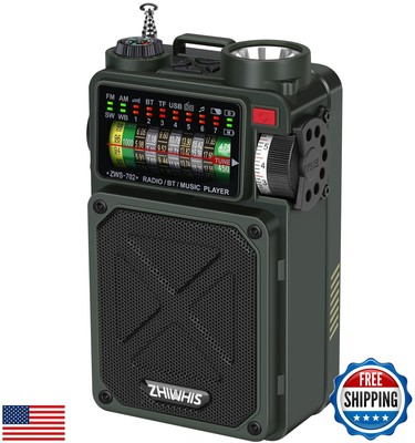 ZHIWHIS Shortwave Radio with Bluetooth, AM/FM/SW/WB Emergency Radios with NOA
