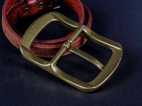 Fibbia per cintura a perno classica ottone retrò per cintura in pelle ricambio misura cinturino 40 mm - Foto 4 di 4