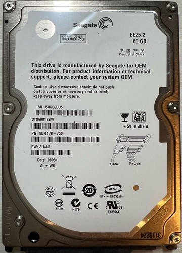Seagate ST960817SM Notebook Laptop SATA Festplatte 60GB 2,5 Zoll HDD 5400RPM