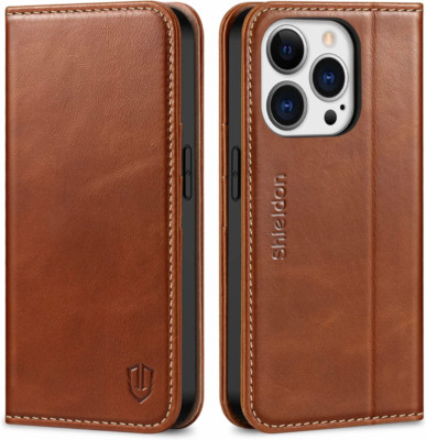 SHIELDON Wallet Case für iPhone 14 Pro 5G, Echt Leder Folio mit... 