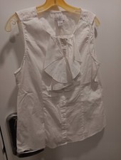 Pure Alfred Sung Sleeveless White Top With Ruffled Front Womens  XL