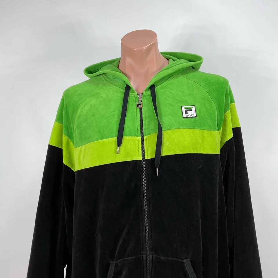 Chaqueta Fila Verde Negro Terciopelo Cremallera Para Hombres XXL Exterior Sudadera con Capucha Traje de Pista Top Foto 3 de 4