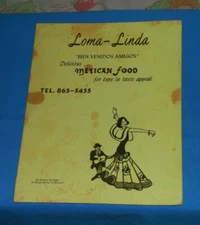 vintage LOMA LINDA Mexican restaurant MENU 