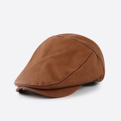 Men Beret Hat Cap Autumn Winter Leather Flat Newsboy Cap Gatsby Driver Ivy Hat