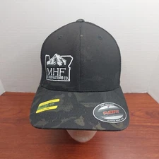 MHF Mt Hood Fastener Co Black Camo Mesh Flexfit Fitted Hat Cap