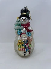 Vintage Hand Blown Mercury Glass 10" Snowman Christmas Ornament Figure