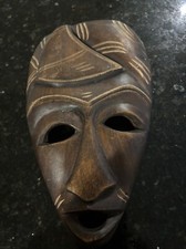 Pair African Tribal Mask Hand Carved African Folk Art Hang Up Wood Smile Wall 