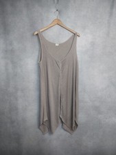 POETRY DRESS 12 FITS 14/16. BEIGE KNITTED LINEN HANDKERCHIEF HEM. COVERUP