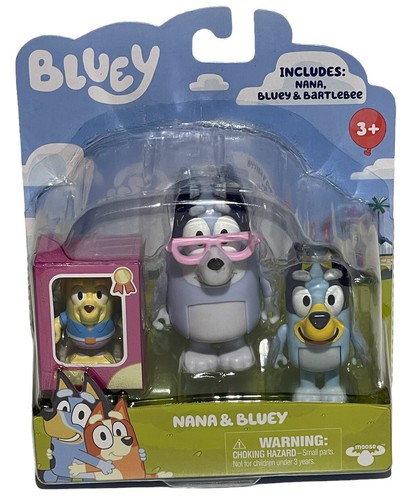 Bluey Nana &amp;amp;amp; Bluey Bartlebee - 3 Figures Toys Blue heeler Family Brand New