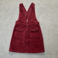 Umgee Corduroy Overall Mini Dress Womens Small Maroon Pockets Academia
