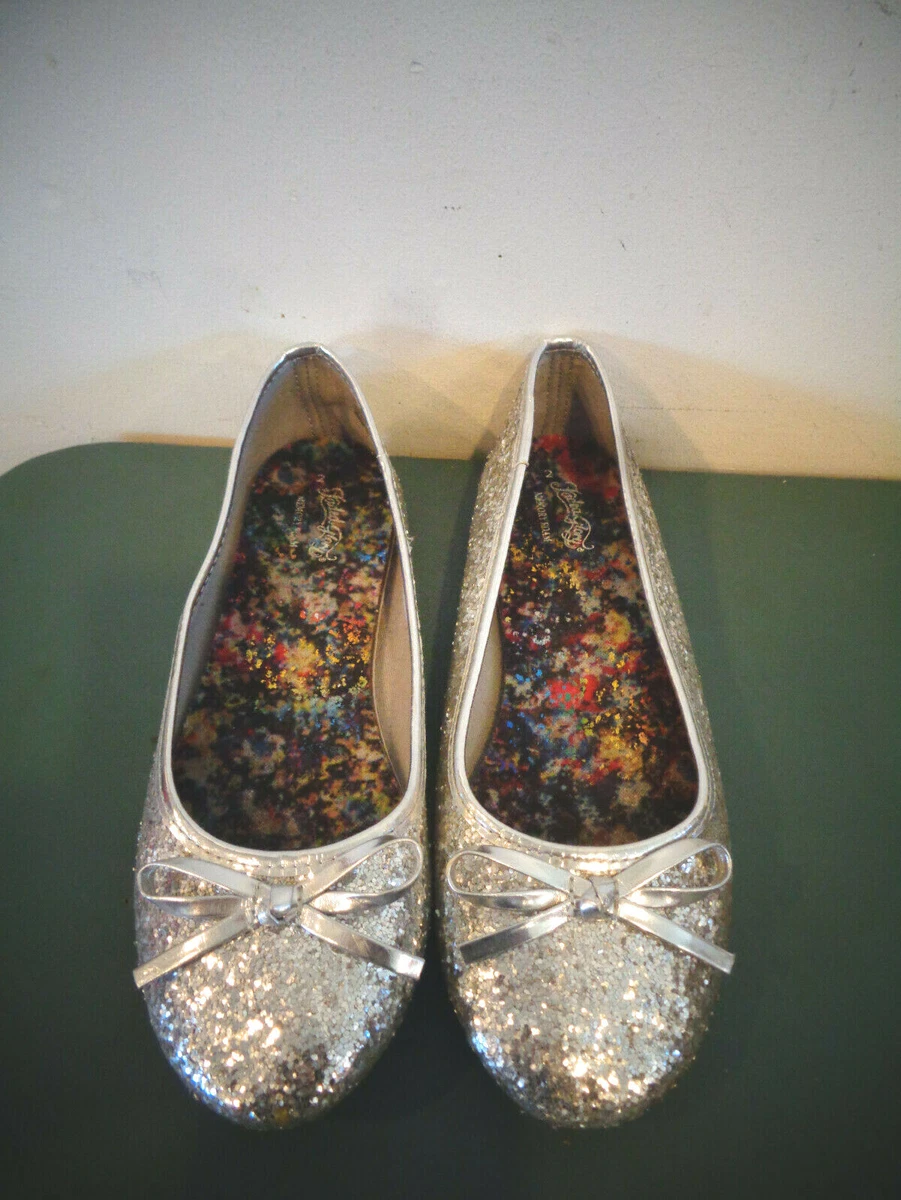 FADED GLORY GIRLS DRESS SHOES SILVER GLITTER SPARKLY SLIP ON