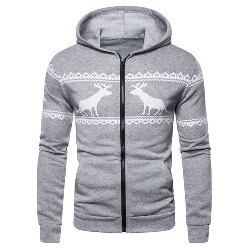 Mens Christmas Hooded Sweatshirt Long Sleeve Solid Slim Hoodie Pullover Jacket - Picture 2 of 33