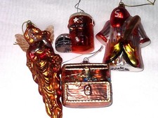 Lot of 4 Hand Blown Glass Ornament ANGEL, TREASURE CHEST, BASEBALL...