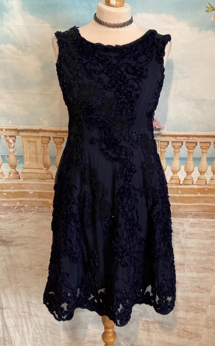 Evening Dress 16 Navy Blue Beaded Tapework PHASE EIGHT Collection Fit  Flare