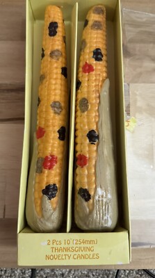 2 Indian Corn TAPER CANDLES ears cobs fall autumn harvest Thanksgiving Vintage