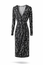 A New Day Black White Abstract Print Wrap Midi Dress L