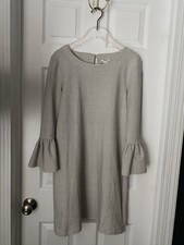 J.crew Factory Cream Striped Ruffle Long Sleeve Dress Sz S