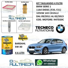 KIT TAGLIANDO 4 FILTRI OLIO BARDAHL 5W30 BMW SERIE 1 F20 F21 118D 105KW 143 CV