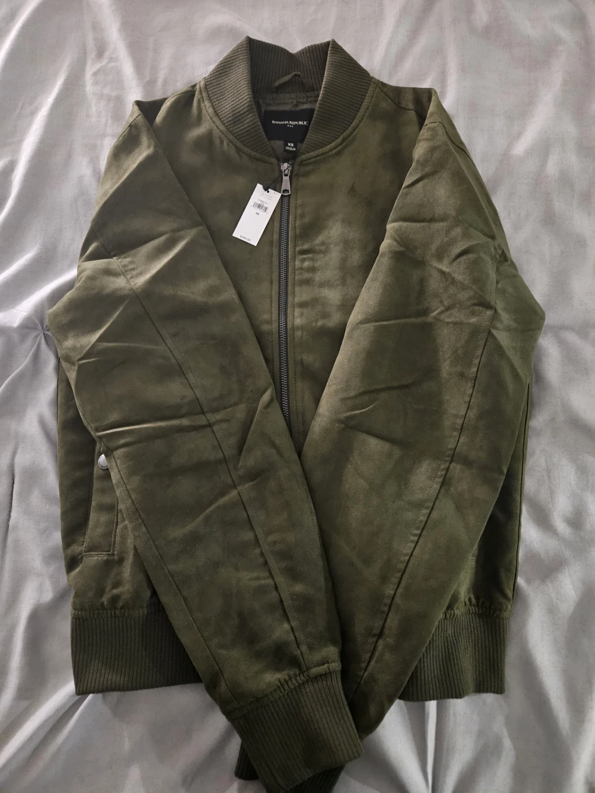 Banana Republic Factory Men's Dark Olive Vegan Suede Bomber Jacket XS - product detail image 2
