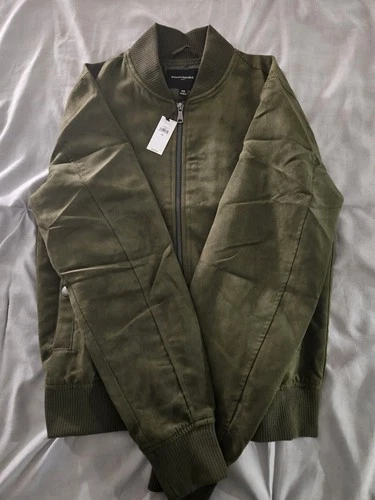 Banana Republic Factory Men's Dark Olive Vegan Suede Bomber Jacket XS image 2