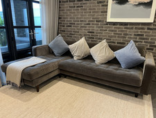 Made.com Scott Grey Velvet Corner Chaise Sofa Track Arms 252cm L