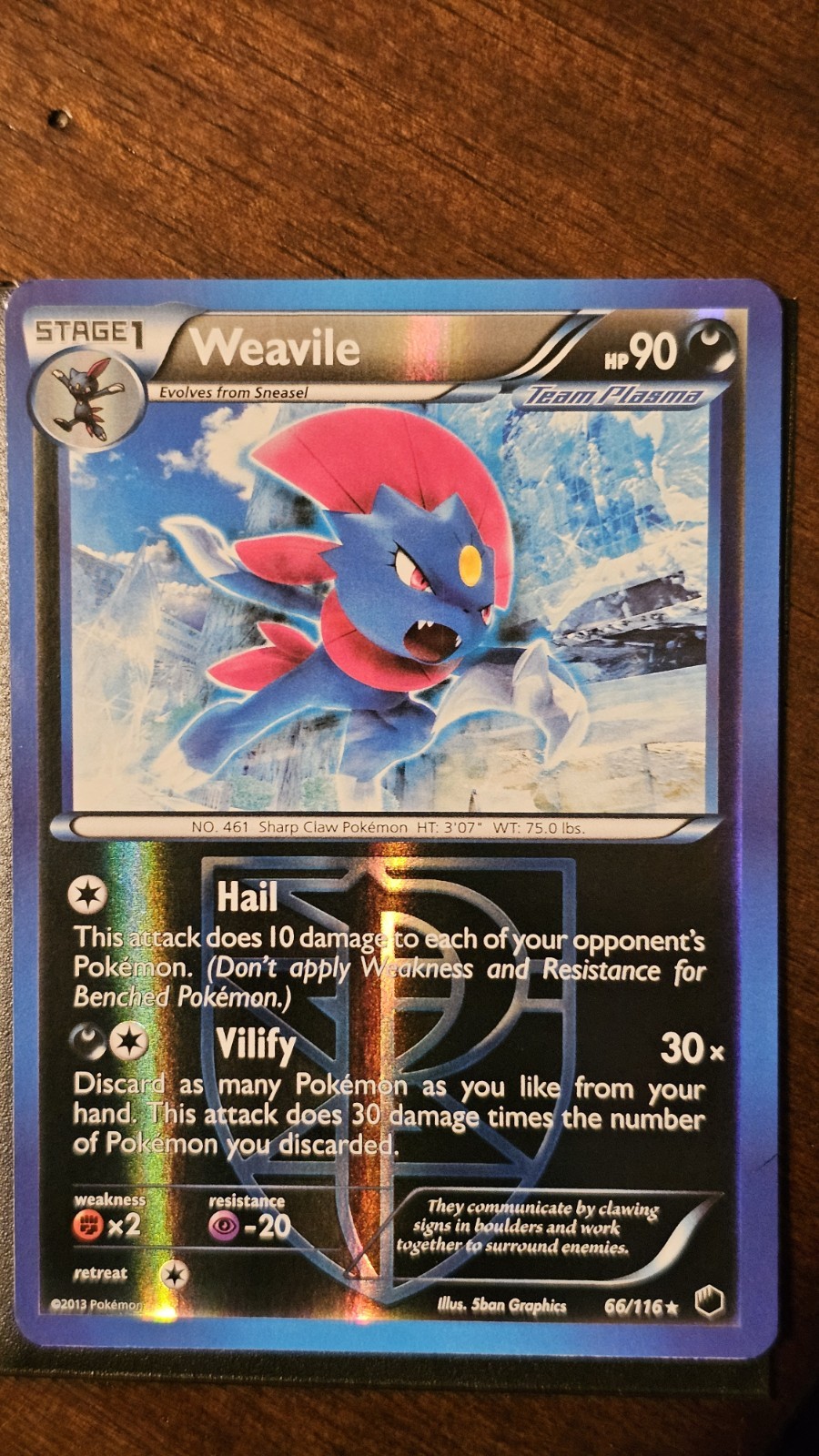 Pokémon TCG Weavile 66/116 Plasma Freeze Reverse Holo Rare Stage 1 90 HP 2013