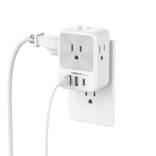 Wall Outlet Extender Surge Protector 4 AC 3 USB C A Grey Multi Plug