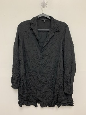 Comfy USA Collared Blouse Abstract Floral Crinkle Medium Black CD123P