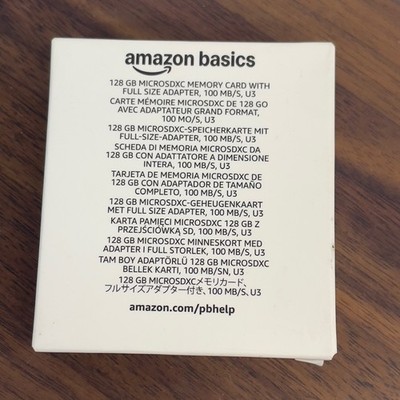 Amazon Basics 128GB micro SDXC Memory Card with Full Size Adapter, A2, U3 NEW