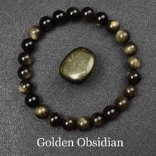 Golden Obsidian Stone Beads Bracelet Men Women Natural Rainbow Energy Jewelry