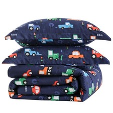 Yibeizi Car Kids Comforter Set for Boys Twin, Cute Reversible Quilted Navy Bl...