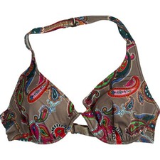 Victoria's Secret Brown Paisley Halter Bikini Top 36C EUC