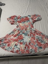 Janie and Jack Girls Floral Fit Flare Dress Collared Puff Sleeve Ruffle 12