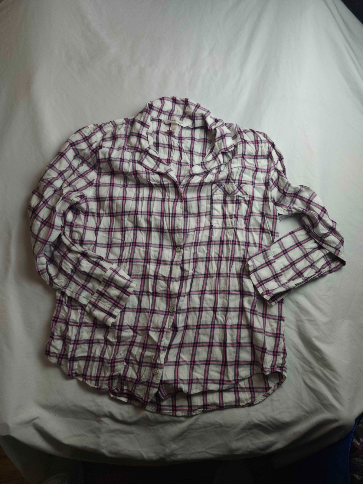 Victoria's Secret Pajama Top Womens Size XL Purple Plaid Long Sleeve Button Up