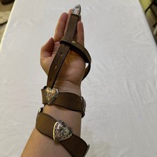Vintage Western Leather Heart Concho Belt 34 Brown Silver Boho Cowgirl NO BUCKLE