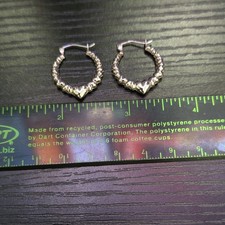 Sterling Silver 925 Heart Hoop Earrings Snap Closure 1.25" Signed