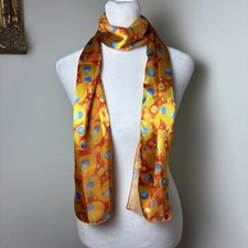 Vintage 70s Sheer Orange Blue Print Long Scarf Retro Mod Bubble Pattern OS