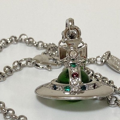 Vivienne Westwood Necklace Tiny Orb Silver x Green multi w/Pouch