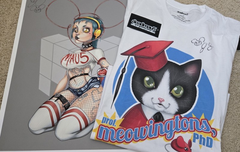 Deadmau5 Autographed Poster & Autographed Meowington's Cat T-shirt *Limited Ed.*