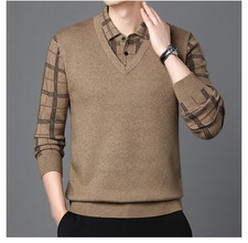 ZONBAILON Outdoor Men's Winter Thickened Long Sleeve Plaid Splice Polo Shirt