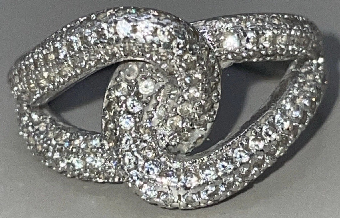 White Stone Interlocking Design Sterling Silver R… - image 1