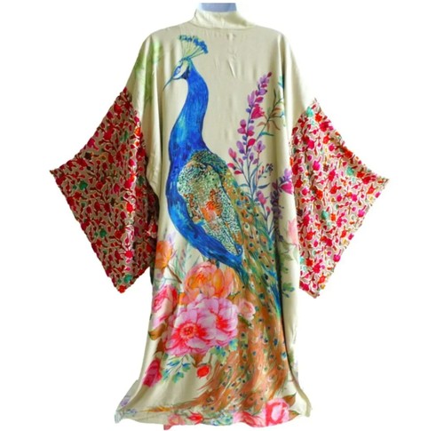 Aratta Silent Journey Fairy Kimono Floral Duster Boho Robe dress Peacock Burnout