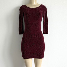 Trixxi Burgundy Glitter Knit Bodycon Dress Open Back Mini Romantic Gothic Party
