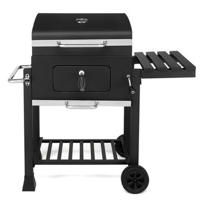 Heavy-Duty Charcoal Grill with Foldable Side Table and Wheels