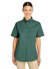 HARRITON LADIES FOUNDATION 100% COTTON SHORT-SLEEVE TWILL SHIRT HUNTER XL