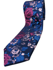 BESPOKE Men's Skinny Tie Navy Blue Pink Purple Floral Necktie NEW