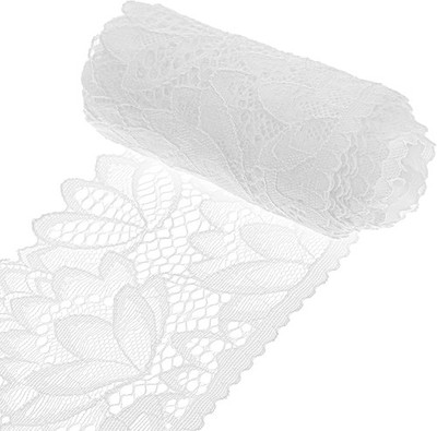 5 Yards Weiß Spitzenband, 10cm Breit Spitzenstoff, Elastische Spitzenborte,Weiß 