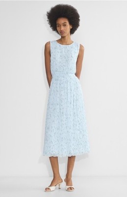 Aritzia Wilfred Mabel Dress Pleated Floral Light Blue Sleeveless Sz Medium NWT