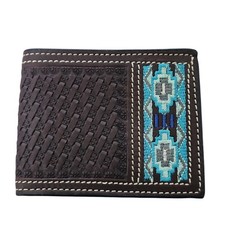 Ranger Belt Co WH-212B Western Leather Wallet Brown Basket Weave Aztec Inlay NWT